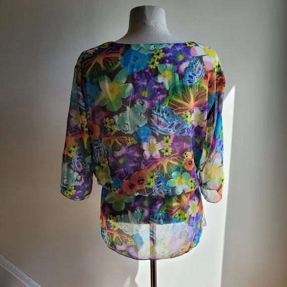 La Vie en Rose Aqua Floral Beach Coverup  Medium - Picture 3 of 11